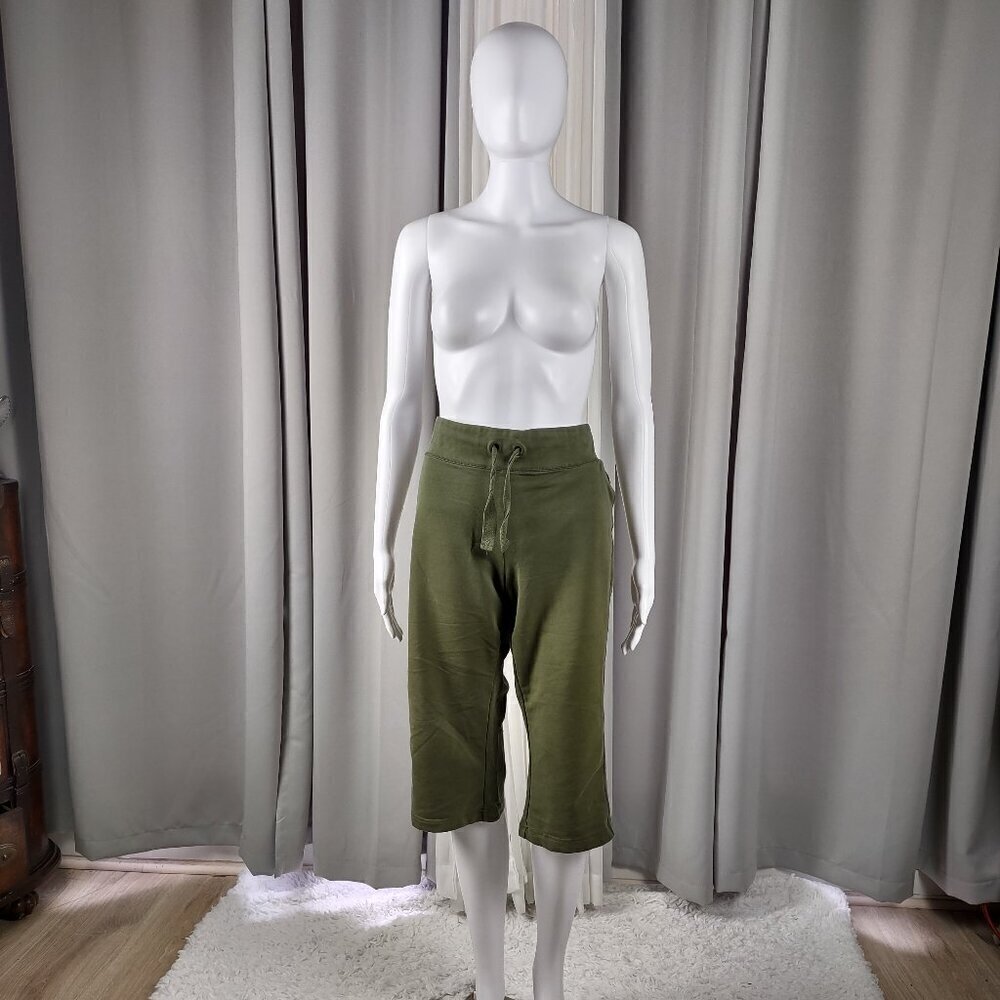 Athletic Works Olive Green Drawstring Elastic Waist Cotton Blend Capris Size L